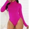 Hot Pink Bodysuit for Women Pink Long Sleeve leotard Neon Pink Turtleneck Leotards Neon Mock Turtle Neck Body Suit Shapewear Tops Rose Red S view 3