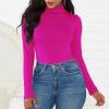 Hot Pink Bodysuit for Women Pink Long Sleeve leotard Neon Pink Turtleneck Leotards Neon Mock Turtle Neck Body Suit Shapewear Tops Rose Red S view 4