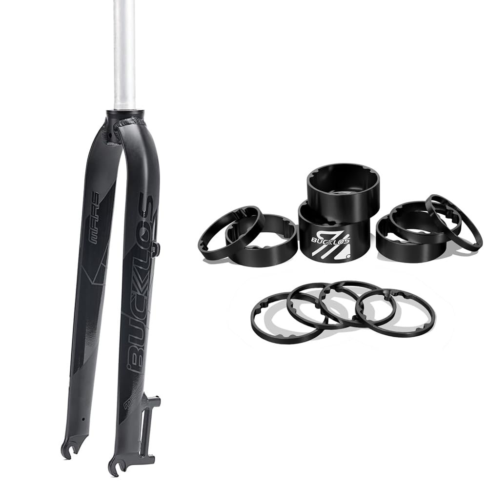 BUCKLOS 26 Mountain Bike Aluminum Alloy Rigid Forks & 11PCS Headset Spacer Black
