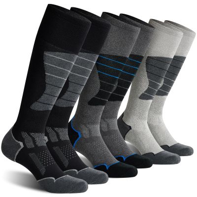 CS CELERSPORT 3 Pack Wool Ski Socks for Men and Women Skiing, Snowboarding, Cold Weather, Winter Performance Socks, Black+Dark Grey+Light Grey, Large