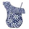 Freebily Kids Girls' One-Piece Floral Swimsuit Ruffled Spaghetti Straps Tankini Bikini Swimwear Bathing Suit Navy Blue 2-3 view 4