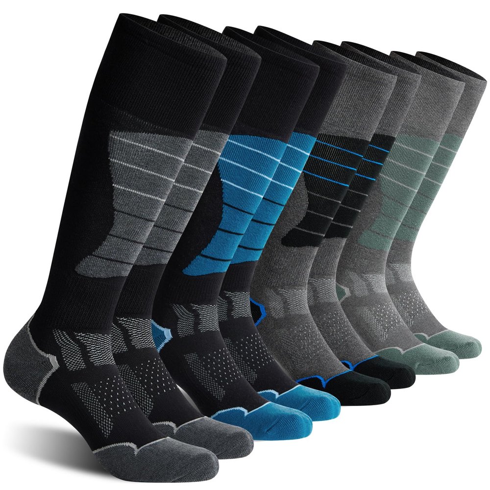 CS CELERSPORT 4 Pack Wool Ski Socks for Men and Women Skiing, Snowboarding, Cold Weather, Winter Performance Socks, Lake Blue+Green+Black+Dark Grey, Medium
