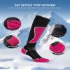 CS CELERSPORT Women's Merino Wool Ski Socks, 3 Pack Thermal Warm Winter Thick Knee High Snowboarding Skiing Socks, Black Dark Grey + Rose Red + Black Red, Medium view 4