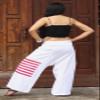 RaanPahMuang Thai Fisherman Pants Men/Women, Loose Yoga, Pirate, Harem Pants, 100% Cotton, Unisex Kimono Pants, XX-Large-3X-Large, Muang Cotton - Flag - White view 3