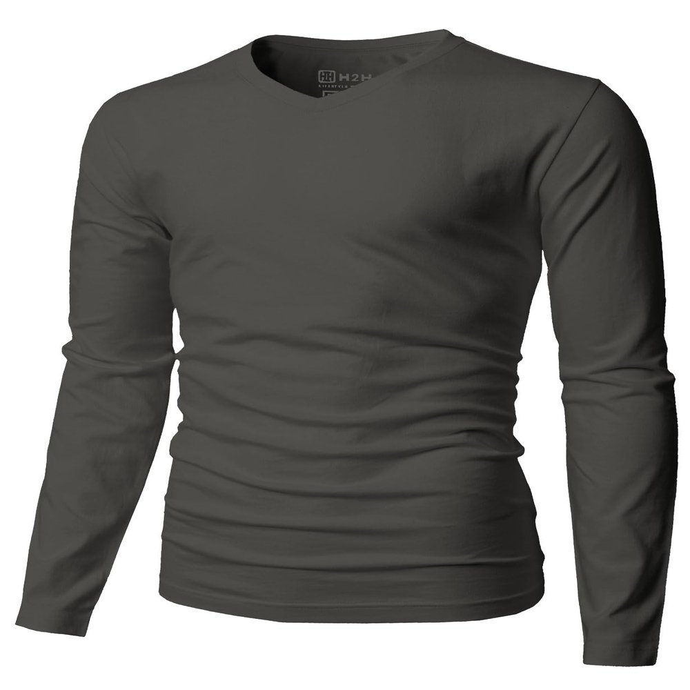 H2H Mens Lightweight Long Sleeve V-Neck T-Shirt SMOKEGRAY US XL/Asia XXL (KMTTL0374)