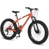 26 Inch Fat Tire Bike Full 21 Speed Mountain Bike, Dual Disc Brake, High-Carbon Steel Frame, Front Suspension, Mountain Trail Bike, Urban Commuter City Bicycle (Orane) view 3