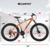 26 Inch Fat Tire Bike Full 21 Speed Mountain Bike, Dual Disc Brake, High-Carbon Steel Frame, Front Suspension, Mountain Trail Bike, Urban Commuter City Bicycle (Orane) view 4
