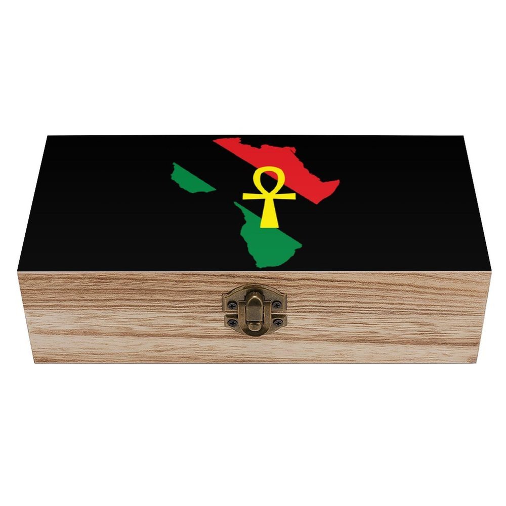 Ankh African Wooden Box with Hinged Lid Keepsake Box Little Container Case Gift for Jewelry Home Storage