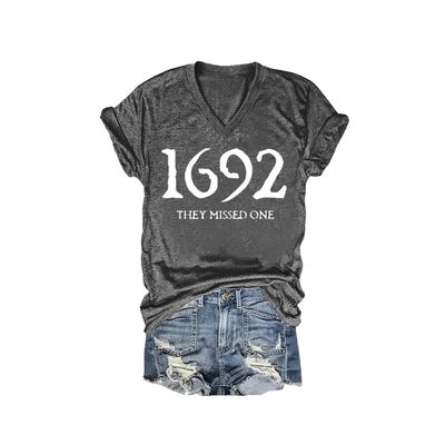 1692 You Missed One Shirt 1692 They Missed One Sweater Sweatshirt for Women 1692 They Missed One Womens Funny V Neck Tops Short Sleeve Tee V-Neck Vintage Tee Charcoal