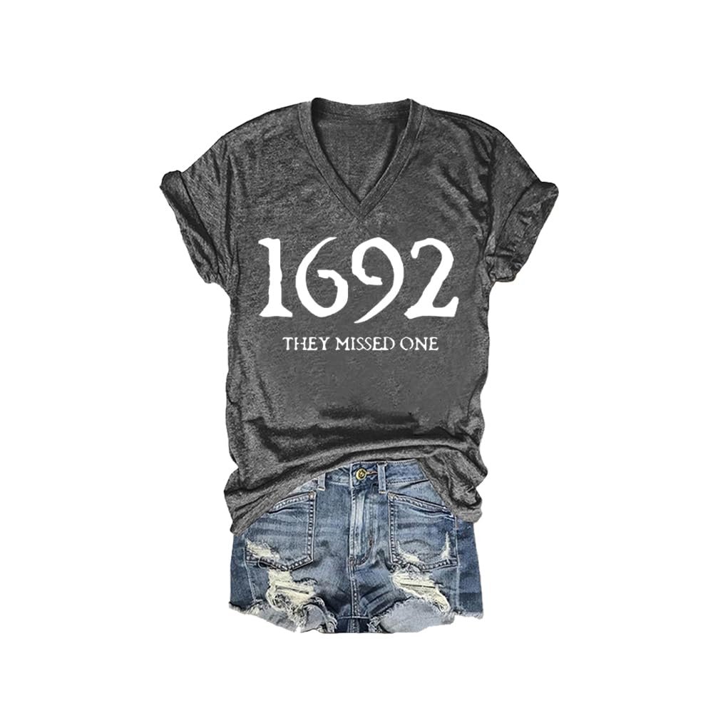 1692 You Missed One Shirt 1692 They Missed One Sweater Sweatshirt for Women 1692 They Missed One Womens Funny V Neck Tops Short Sleeve Tee V-Neck Vintage Tee Charcoal