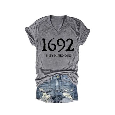 1692 They Missed One Sweater 1692 They Missed One Shirt Womens Halloween Sweatshirt 1692 They Missed One Shirt Casual Funny Halloween Tshirts Loose Shirts Vneck Vintage Tee Plus Size 4XL Grey