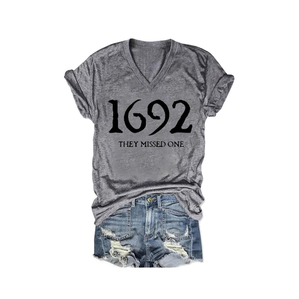 1692 They Missed One Sweater 1692 They Missed One Shirt Womens Halloween Sweatshirt 1692 They Missed One Shirt Casual Funny Halloween Tshirts Loose Shirts Vneck Vintage Tee Plus Size 4XL Grey