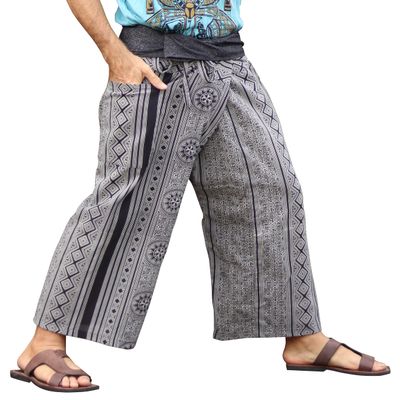 RaanPahMuang Fisherman Pants Casual with Pocket Double Printed Wheel Black Gray sz M/L