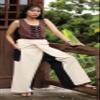 RaanPahMuang Thai Fisherman Pants Loose Yoga, Pirate, Harem, 100% Cotton, Unisex Mens Womens Kimono, Medium-Large, Muang Cotton - Leg 2 Panel - Cream Black view 2