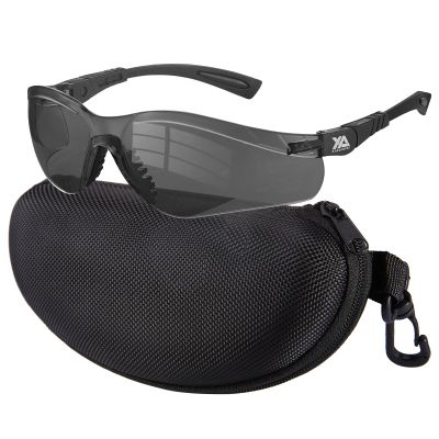 xaegistac Shooting Glasses Anti-fog Shooting Range Eye Protection, Adjustable Safety Glasses with Zipper Hard Case (black frame gray lens)