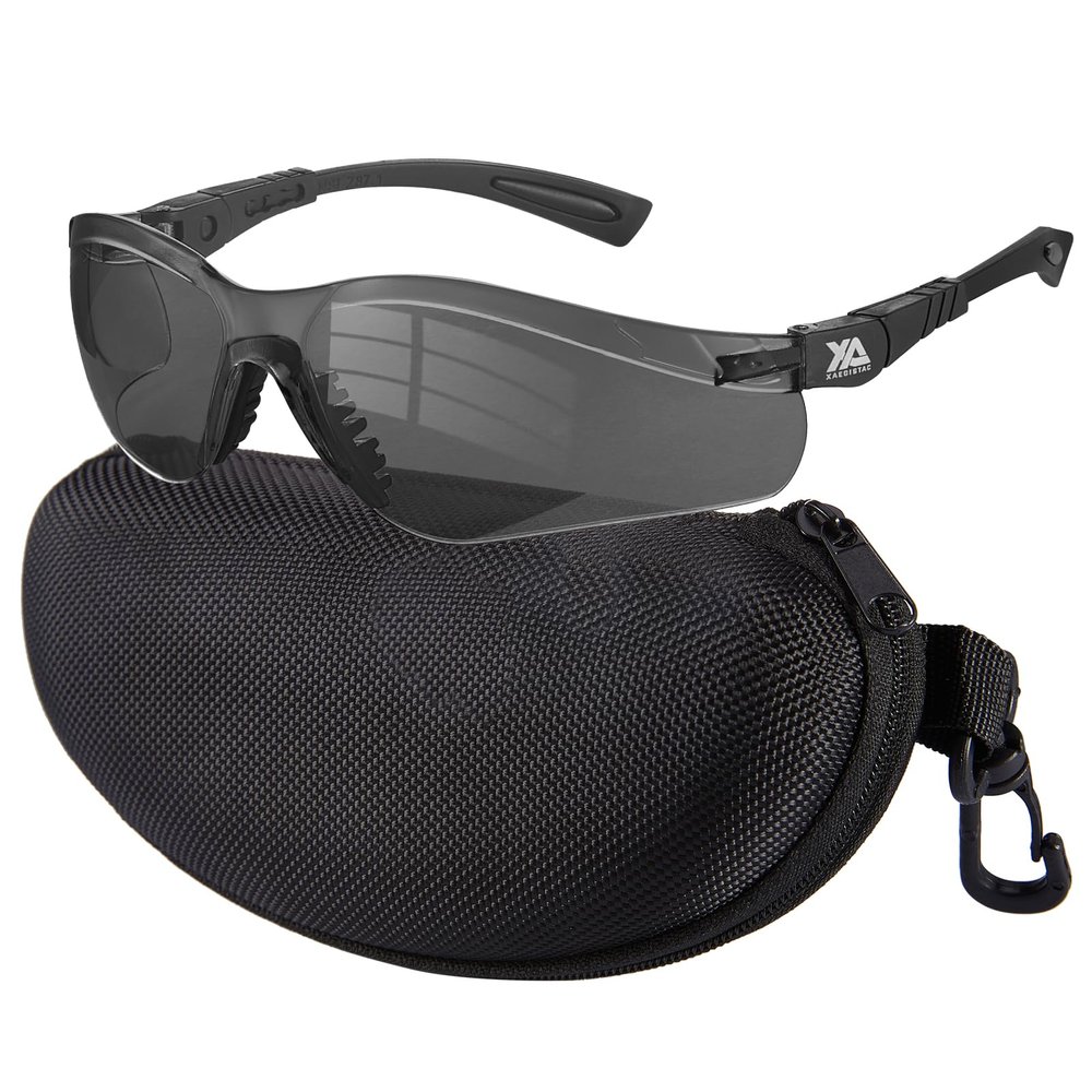 xaegistac Shooting Glasses Anti-fog Shooting Range Eye Protection, Adjustable Safety Glasses with Zipper Hard Case (black frame gray lens)