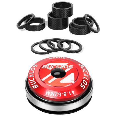 BUCKLOS 11PCS Carbon Fiber Matte Spacer & 1-1/8 Bike Headset Threadless 41.8-52mm Red