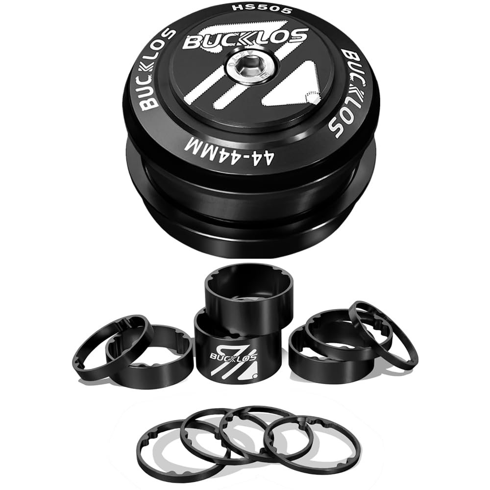 BUCKLOS 1-1/8 Bike Headset Threadless 44-44mm Black & 11PCS Aluminium Alloy Spacers