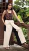 RaanPahMuang Thai Fisherman Pants Loose Yoga, Pirate, Harem, 100% Cotton, Unisex Mens Womens Kimono, X-Small-Small, Muang Cotton - Leg 2 Panel - Cream Black view 2