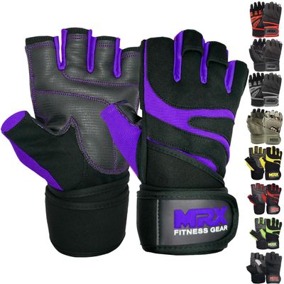 MRX BOXING & FITNESS Weightlifting Gloves for Men Workout Mens Wrist Support Lifting Male Gym | Accessories Weight Fingerless Exercise Powerlifting, Purple, X-Small