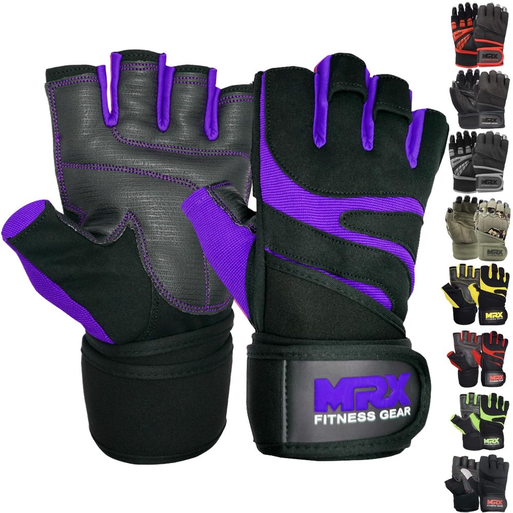 MRX BOXING & FITNESS Weightlifting Gloves for Men Workout Mens Wrist Support Lifting Male Gym | Accessories Weight Fingerless Exercise Powerlifting, Purple, X-Small