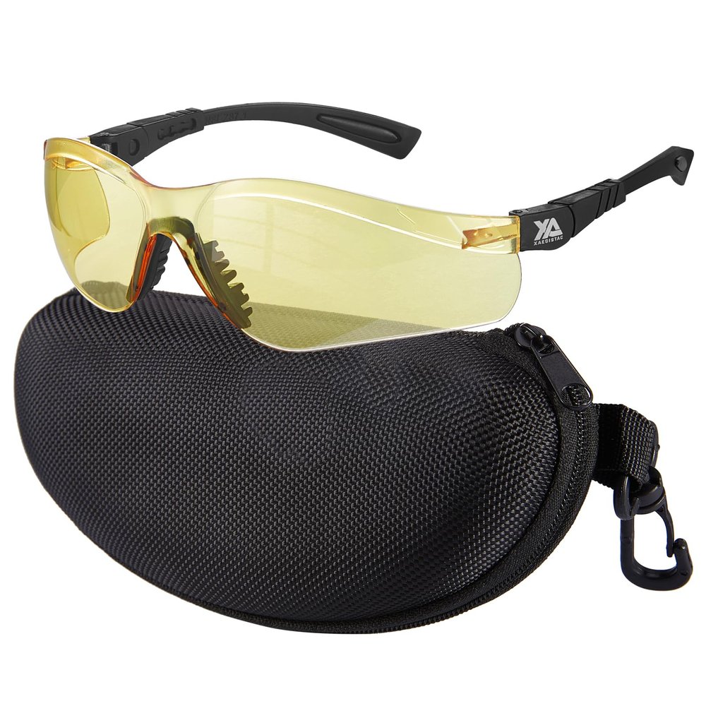 xaegistac Shooting Glasses Anti-fog Shooting Range Eye Protection, Adjustable Safety Glasses with Zipper Hard Case (black frame yellow lens)