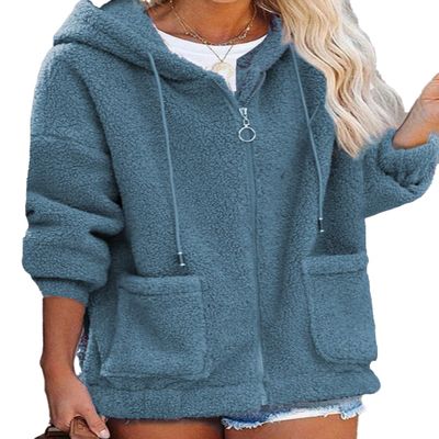 Akivide Women Fuzzy Fleece Hoodie Coats Winter Warm 2023 Long Sleeve Zip Up Faux Fur Outwear Jacket Cardigan with Pocket