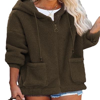 Akivide Women Fuzzy Fleece Hoodie Coats Winter Warm 2023 Long Sleeve Zip Up Faux Fur Outwear Jacket Cardigan with Pocket