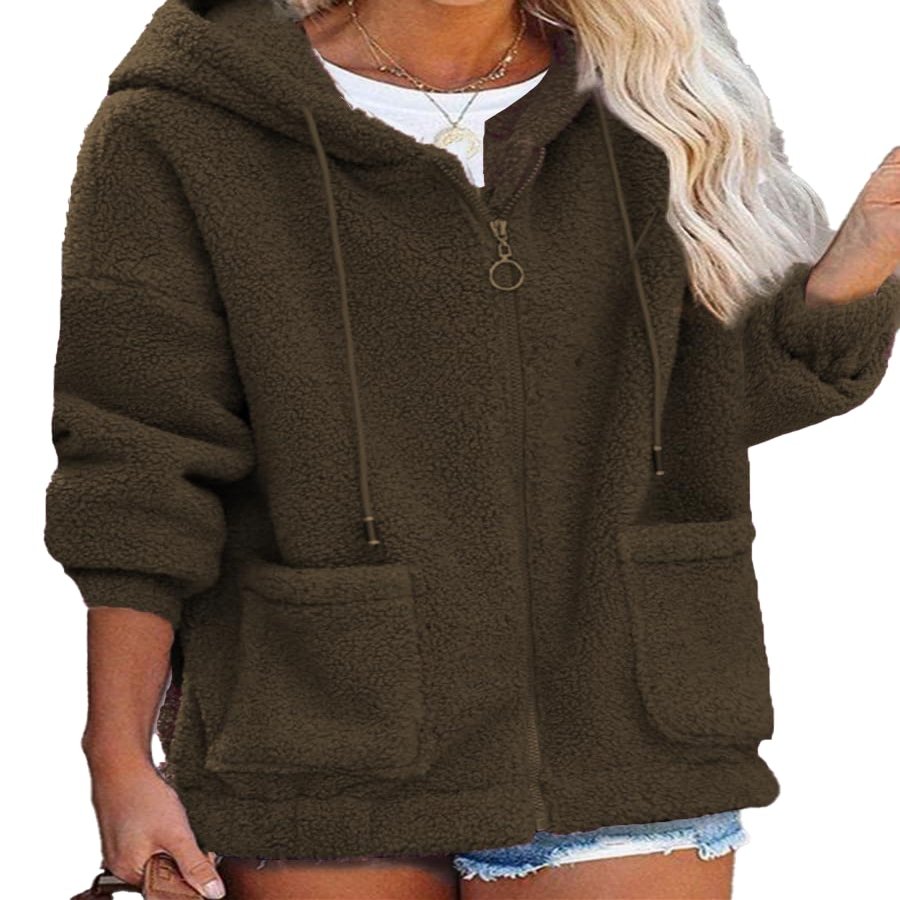 Akivide Women Fuzzy Fleece Hoodie Coats Winter Warm 2023 Long Sleeve Zip Up Faux Fur Outwear Jacket Cardigan with Pocket