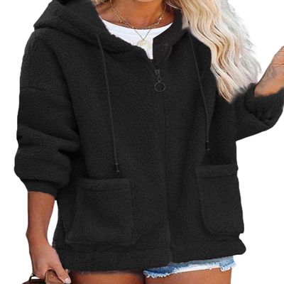 Akivide Women Fuzzy Fleece Hoodie Coats Winter Warm 2023 Long Sleeve Zip Up Faux Fur Outwear Jacket Cardigan with Pocket