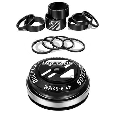 BUCKLOS 11PCS Aluminium Alloy Black Spacer & 1-1/8 Bike Headset Threadless 41.8-52mm Black