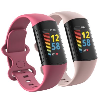 2 Pack Waterproof Bands Compatible with Fitbit Charge 5 / Fitbit Charge 6 for Women Men, Classic Soft Sports Replacement Wristbands for Women Men (Large 7.1''-9.1'', red/pink)