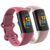 2 Pack Waterproof Bands Compatible with Fitbit Charge 5 / Fitbit Charge 6 for Women Men, Classic Soft Sports Replacement Wristbands for Women Men (Large 7.1''-9.1'', red/pink) view 1