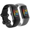2 Pack Waterproof Bands Compatible with Fitbit Charge 5 / Fitbit Charge 6 for Women Men, Classic Soft Sports Replacement Wristbands for Women Men (Large 7.1''-9.1'', black/grey) view 1