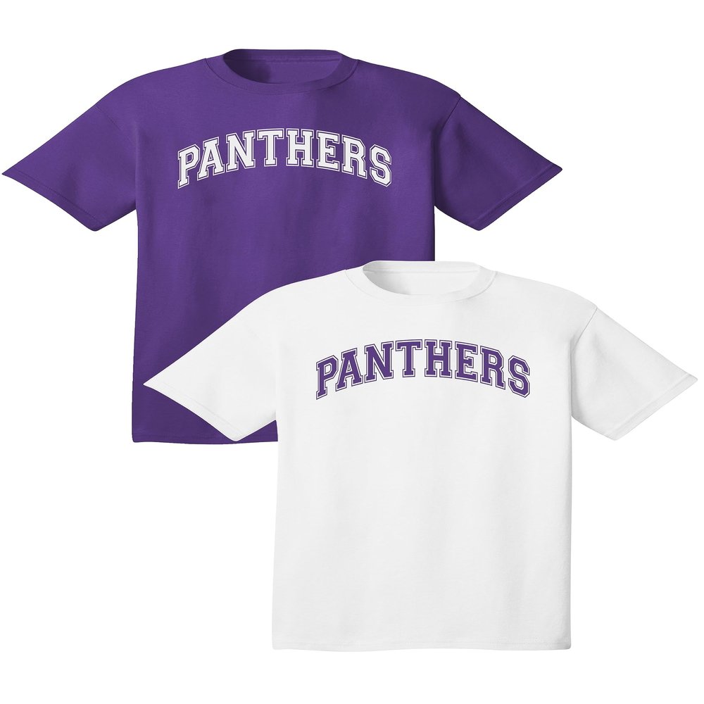 Fashion Greek TCTG School Mascot T-Shirt Panthers Purple/White Large Short Sleeve 2Pack