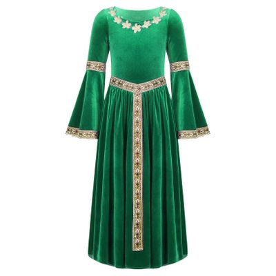 ACSUSS Big Girls Medieval Princess Maxi Dress Renaissance Long Bell Sleeve Vintage Retro Ball Gowns Green 10 Years