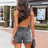 Dawery Women's Casual Chain Tassel Hole Denim Shorts Gary XL view 3
