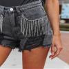 Dawery Women's Casual Chain Tassel Hole Denim Shorts Gary XL view 4