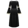 ACSUSS Big Girls Medieval Princess Maxi Dress Renaissance Long Bell Sleeve Vintage Retro Ball Gowns Black 10 Years view 2