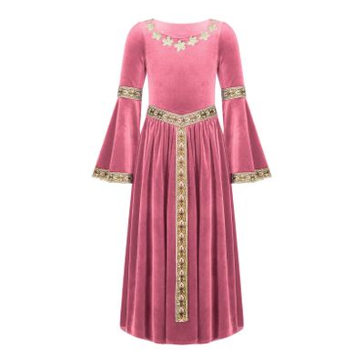 ACSUSS Big Girls Medieval Princess Maxi Dress Renaissance Long Bell Sleeve Vintage Retro Ball Gowns Pink 10 Years