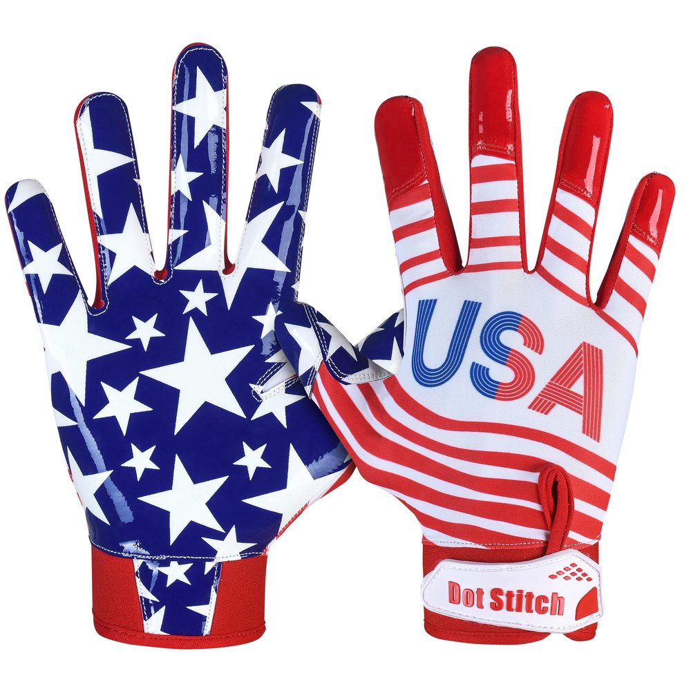 Dot Stitch USA Flag Football Gloves Silicone Sticky Grip Youth Receiver Gloves American Flag Football Receiver Glove Adult Footbal Receiving Glove Youth Men Kids & Unisex