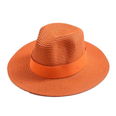 New Summer Straw Hat for Women Panama Soft Shaped Beach Sun Hat Outdoor Travel Hat Sombreros De Mujer Orange 56-58CM