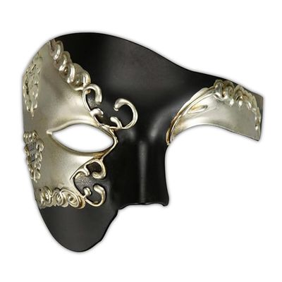 LKITMIUT Mens Mask Masquerade Mask Phantom of The Opera Half Face Mask Half Face Halloween Costume Party Mask Mardi Gras Mask (Black&Silver)