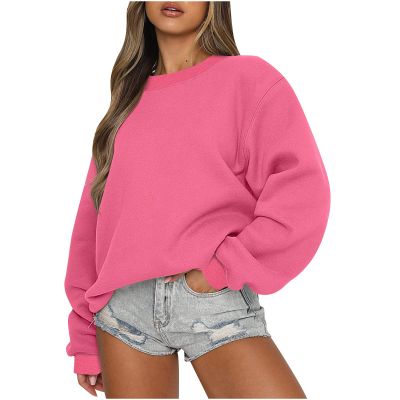 IEPOFG Women's Oversized Sweatshirt Teen Girls Long Sleeve Round Neck Hoodies Fall Fashion Pullover Comfy Outfits Blouse Tops Hot Pink