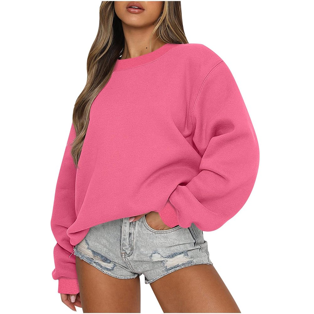 IEPOFG Women's Oversized Sweatshirt Teen Girls Long Sleeve Round Neck Hoodies Fall Fashion Pullover Comfy Outfits Blouse Tops Hot Pink