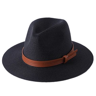 61Cm Big Size Straw Hat for Women Men Summer Wide Brim Sun Beach Cap Panama Fedora Jazz Hat Black 61CM