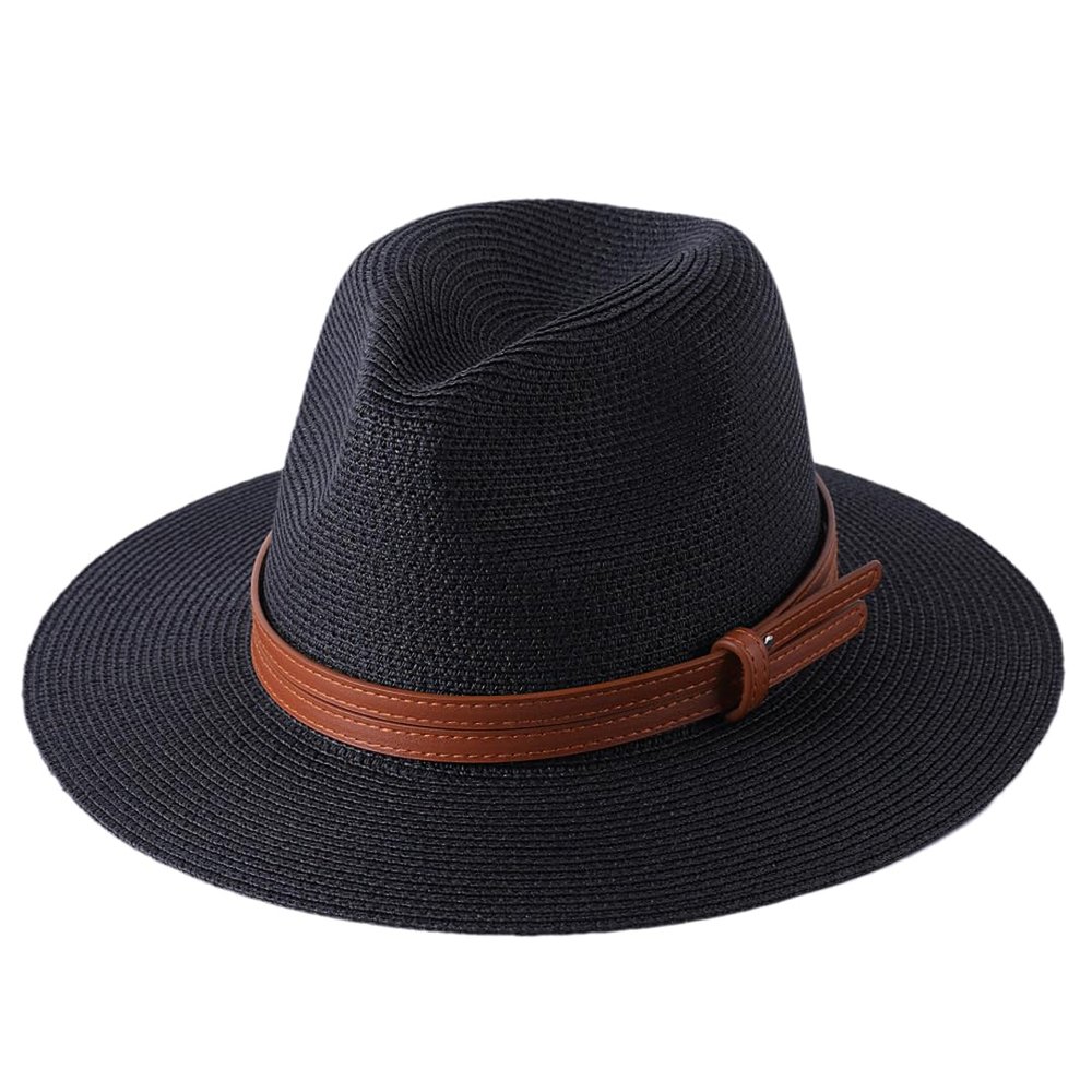 61Cm Big Size Straw Hat for Women Men Summer Wide Brim Sun Beach Cap Panama Fedora Jazz Hat Black 61CM
