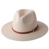 Women Wide Brim Casual Straw Hats with Belt Buckle Panama Jazz Hat Breathable Beach Sun Cap Beige 56-58CM view 1