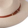 Women Wide Brim Casual Straw Hats with Belt Buckle Panama Jazz Hat Breathable Beach Sun Cap Beige 56-58CM view 4
