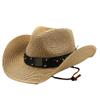 100% Paper Straw Western Hat for Women Men Wide Brim Summer Panama Sun Hat Hombre Hats Khaki 56-58CM view 1